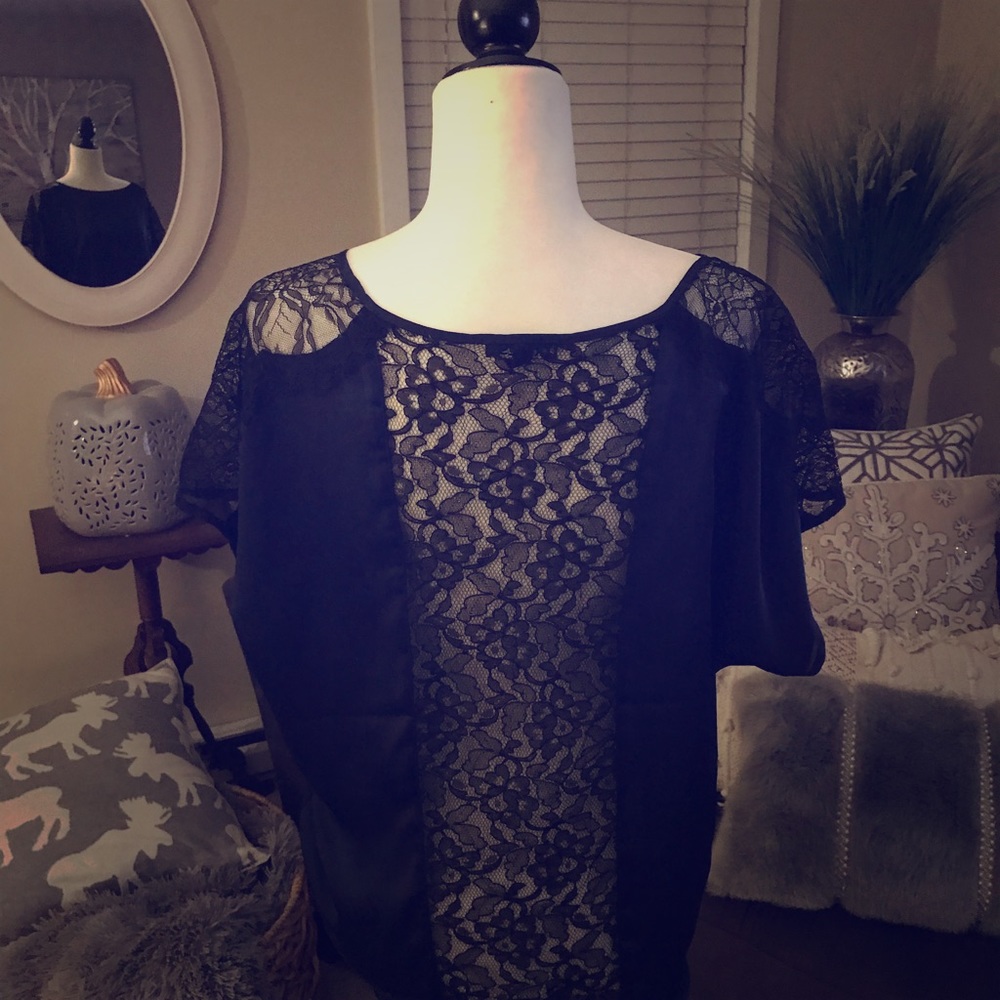 Express lace back top navy/black